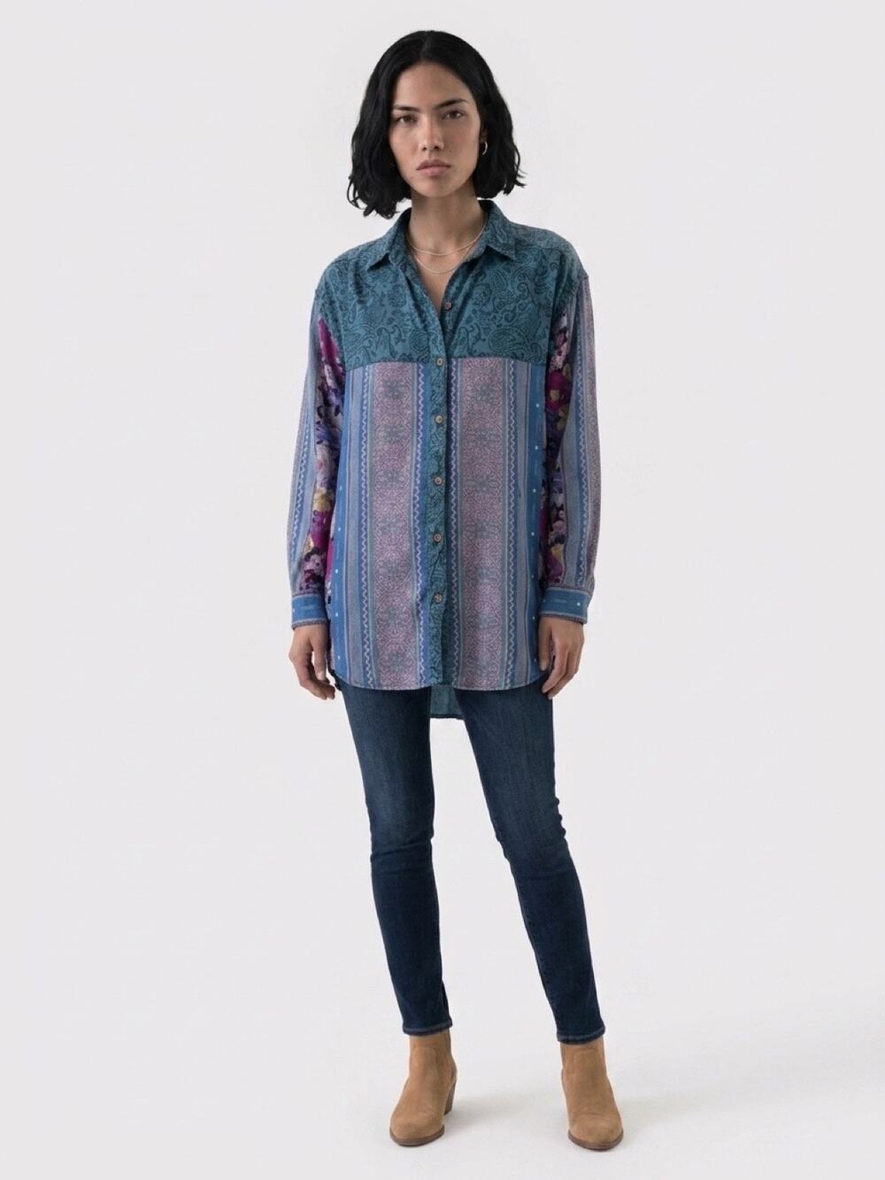 Vintage HG NY 1980s Floral Patchwork Denim Top – Size Small, Boho